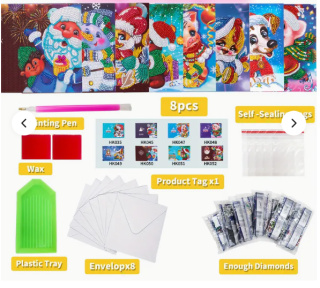 Preview: Diamond Painting 8-teiliges Diamant-Kunst-Malerei-Weihnachtskarten mit Tiermuster